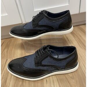 MEIJIANA Men's Wing Tip Loafers Dress Shoes Denim Black Leather Size 10,5 NEW
